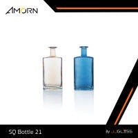 JJGLASS - (AMORN) SQ Bottle  - แจกันขวด แจกันแก้ว แจกันดอกไม้ ขวดแก้ว ขวดเหลี่ยม ของตกแต่งบ้าน ความสูง 21 ซม. มีให้เลือก 2 สี คือ  สีชา และ สีฟ้า