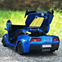 รถสปอร์ตเชฟโรเลตโคเวท Z06โมเดลรถโลหะผสมเสียงและไฟ Mainan Pull Back ตกแต่งโมเดลรถ