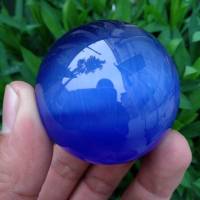 50มม. ขาตั้ง Asian Quartz Blue Cat Eye Crystal Ball Healing Sphere