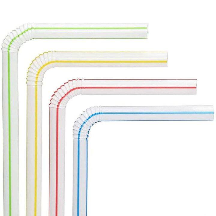 hot-qikxgsghwhg-537-หลอดดูดดื่มพลาสติกแบบใช้แล้วทิ้ง-multi-colored-striped-bendable-elbow-straws-party-event-alike-supplies-สีสุ่ม