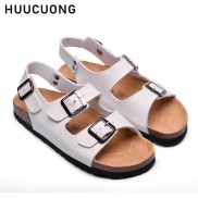 Sandal nữ HuuCuong 2 khóa trắng đế trấu handmade