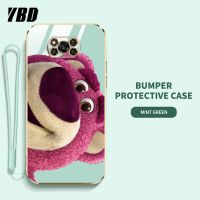 YBD การ์ตูนดิสนีย์เคสสำหรับ Xiaomi โทรศัพท์หมีสตรอเบอร์รี่ POCO X3 Pro POCO X3 NFC มันวาวป้องกันการแตกฝาหลัง TPU นิ่ม (ฟรีสายคล้อง)