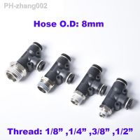 GOGO three-joint thread side 3 way hose connector t8 fitting 8mm 1/8 1/4 3/8 1/2 BSP PD 8-01 triangle for pneumatic air valve