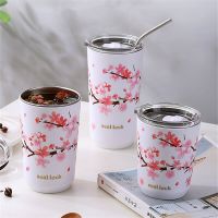 Cherry Blossom Stainless Steel Thermal Mug Double-Wall Leak-Proof Travel Cup With Lid Perfect For Coffee Tea And Camping