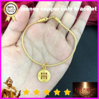 สร้อยข้อมือเงินเหรียญทองแดงใหม่24K ทองลุ่มน้ำ18ซม. โชคลาภชายและหญิงสร้อยข้อมือประดับเครื่องรางดึงดูดความมั่งคั่งและนำมาซึ่งการค้าไหล