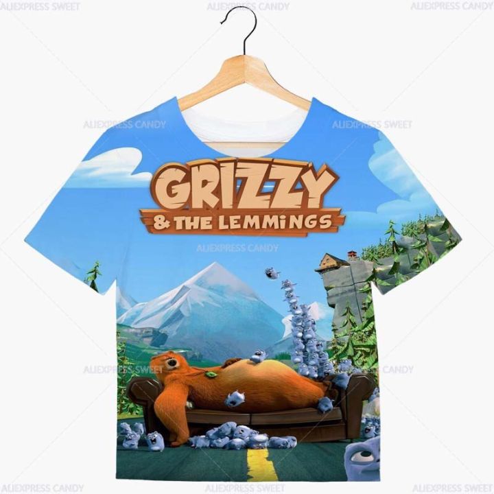 summer-kids-tops-cartoon-t-shirt-for-child-camisetas-boys-girls-sunlight-grizzly-bear-animal-tshirt-lemmings-t-shirt-clothing