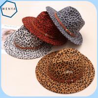 WENYA วินเทจ หมวก Fedora ลายเสือดาว พร้อมหัวเข็มขัด ผ้าขนสัตว์ Fedora หมวกปานามา หมวกฤดูหนาว