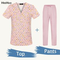 Spa Pet Grooming Scrub Medical Uniforms Unisex Cartoon Printing Tops Workwear Tooth Health Check Scrubs Women Uniform Wholesale