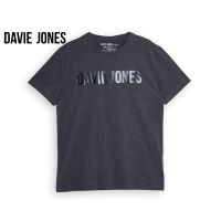 DAVIE JONES เสื้อยืดพิมพ์ลายโลโก้ สีเทา Logo Print T-Shirt in grey TB0301CD