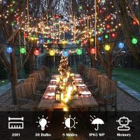 Solar String Lights,Outdoor Multicolor Crystal Globe Bulbs Waterproof Fairy Lights with 8 Lighting Modes,Decoration for Yard