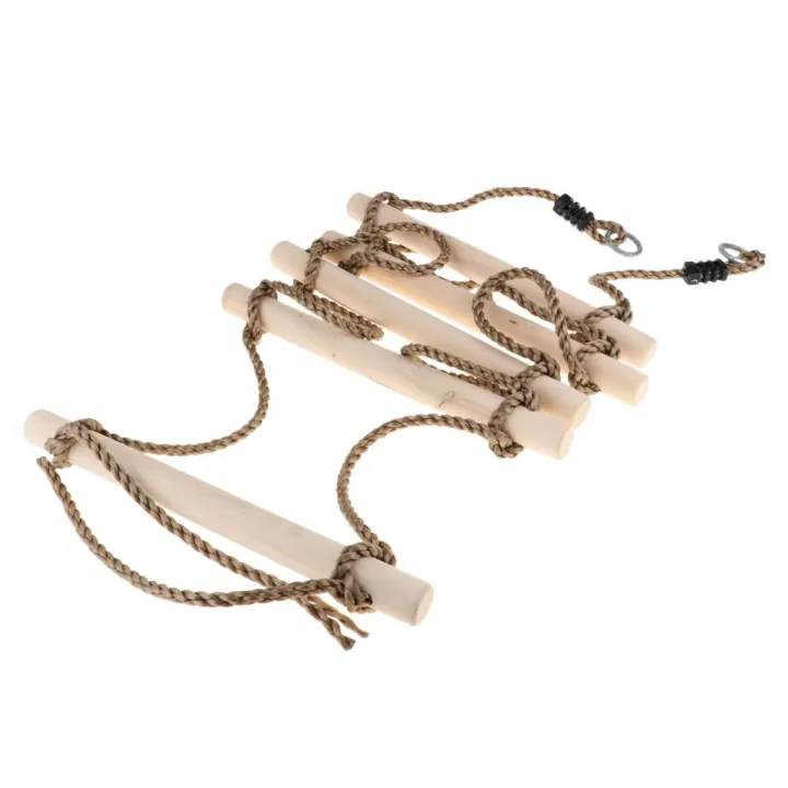 Five Rungs Wooden Climbing Rope Ladder Exercise Fitness Ladder Rope