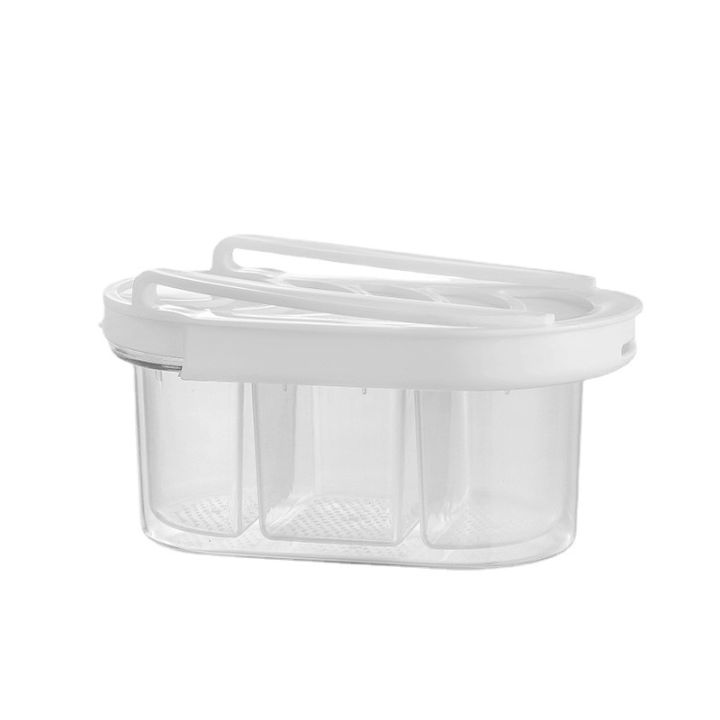 hometag-กล่องเก็บของสดแบบมีตะแกรงระบายน้ำสามช่อง-กล่องถนอมอาหาร-ติดผนัง-ลิ้นชักเก็บของในตู้เย็น-กล่องเก็บของในตู้เย็น