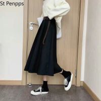 Solid Skirts Women Mid-calf High Waist Friends Korean Style Elegant College Spring Autumn All-match Jupe Mujer Faldas Female Ins