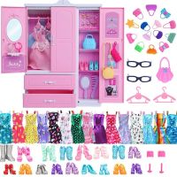 HOT!!!◇✶ pdh711 Dollhouse Wardrobe Doll Accessories Clothes Dresses Crowns Necklace Shoes for Barbie Girl Princess Gift