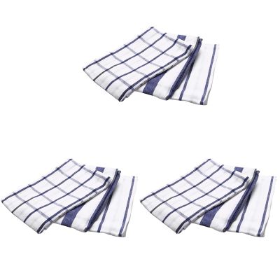 9Piece High Quality Blue White Plaid Striped Tea Towel Kitchen Towel Napkin Table Cloth 100% Cotton Woven Fabric