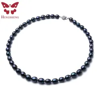 New Arrival 8-9 mm Natural Freshwater Black Pearl Jewelry Necklace 925 Sterling Silver Flower Buckle Fine Jewelry For Women