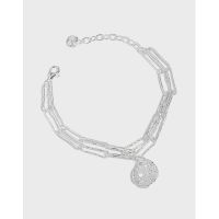 [COD] 217 Korean version of ins niche design minimalist all-match lotus leaf texture double-layer chain silver bracelet for women