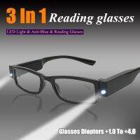 2022 Unisex Rimmed Reading Glasses Yellow lens Eyeglasses Spectacal with LED Light Diopter Magnifier +100~+400