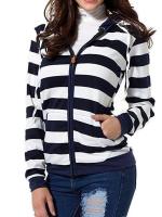 Autumn Women Striped Hoodies Sweatshirt Long Sleeve Hooded Zipper Pockets Jackets Casual Tracksuit Female Clothes