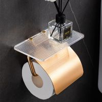 Acrylic Toilet Paper Holder Punch-free for Bathroom Space Aluminum Toilet Tissue Holder Towel Rack with No Drilling Required Toilet Roll Holders