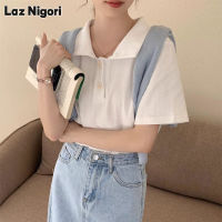 Laz Nigori เสื้อยืดเสื้อแบบหลวมแขนสั้นผู้หญิง,เสื้อยืดคอโปโลสีทึบ