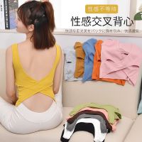 Pure Cotton Fabric Girl Cross Backless Slim Strap Vest with Chest Pad Sexy Outerwear Slimming Bottoming Top Summer