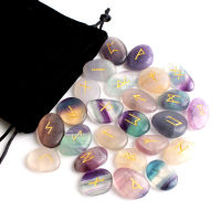 25Pcs Natural Rainbow Blue Green Fluorite Crystal Rune Colorful Stone Divination Meditation Runes Mineral Healing Gift Decor