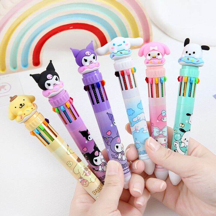 1pc 10 Color Push Type Ballpoint Pen Anime Sanrio Cartoon Ballpoint Pen