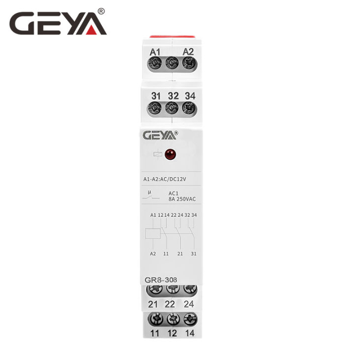 geya-ราง-din-gr8-ac-dc-24v-สวิตช์ระดับกลางรีเลย์ช่วย8a-16a-รีเลย์-spdt-โมดูลราง-din