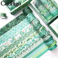 【CW】 12pcs/pack Washi Tape Set Masking Tapes Vintage Green Plant Decor Adhesive Paper Tape Scrapbook Sticker Stationery Diary Supply