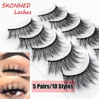 YOKE SKONHED 5 Pairs ไร้ความปราณี Ultra-wispy เครื่องมือแต่งหน้าตา เต็มปริมาณธรรมชาติ 5D Faux Mink Hair ขนตาปลอม ต่อขนตา