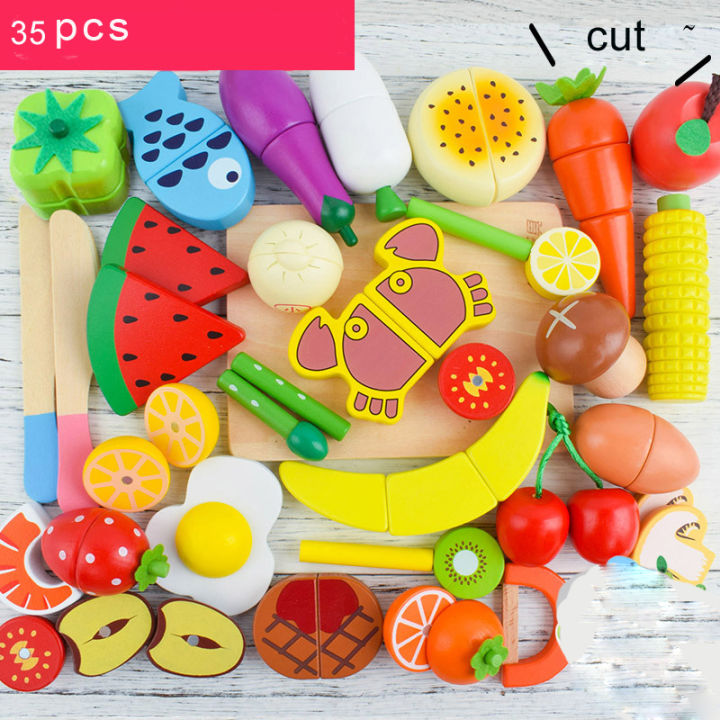 DIY Cute Wooden Cutting Fruit Vegetable Pretend Play Toy Set Kitchen Food Cook Cosplay Girls Children Kid Educational Toy Gifts