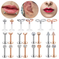 1ชิ้นกระดูกอ่อนเจาะริมฝีปากเจาะริมฝีปากโรสโกลด์ Labret แหวน316L สแตนเลสหูกระดุมดาวคริสตัลหัวใจ Labret เครื่องประดับเจาะร่างกาย