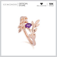 Gemondo แหวนทองคำแท้ 10K สีโรสโกลด์ ประดับแอเมทิสต์แท้ (Amethyst) จากประเทศบราซิล ดีไซน์ทรงใบมะกอก