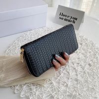 Hot Sale Women Weave Wallet Wrist Handle Phone Case Long Section Money Pocket Pouch Handbag Women Purse Card Holder Wallet