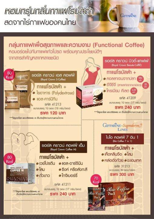 กาแฟ-กิฟฟารีน-รอยัล-คราวน์-บิวตี้-แคฟเฟ่-กาแฟ-ปรุงสำเร็จชนิดผง-ผสมคอลลาเจน-อีจีซีจี-และเกลือแร่