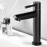 Black Bathroom Faucet Countertop Mount Stainless Steel Single Cold Countertop Basin Sink Faucet Single Handle