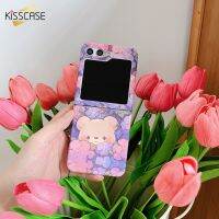 KISSCASE เคสโทรศัพท์น่ารักลายดอกไม้หมีสีม่วงสำหรับ Samsung Galaxy Z Flip 5 Flip5ฝาครอบป้องกันกันน้ำกันตก