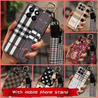 Shockproof Wristband Phone Case For Huawei Honor X8 5G/X6/X6S/Play30M Plaid texture Original cartoon Durable Anti-knock