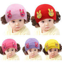 Junyeh Autumn Winter Baby Girl Cute Cap With Wig 0-3 Years Kids Toddler Infant Colorful Cute Knitted Beanies Hat