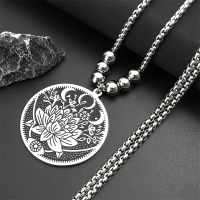 Wicca Lotus Stainless Steel Necklaces Pendants for Men Black Silver Color Moon Eye Long Chain Necklace Jewelry colgante hombre2023