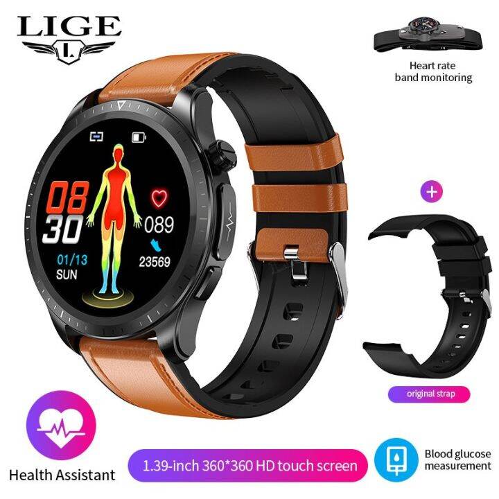 LIGE New Blood Glucose ECG+PPG Smart Watch Men Body Temperature Blood