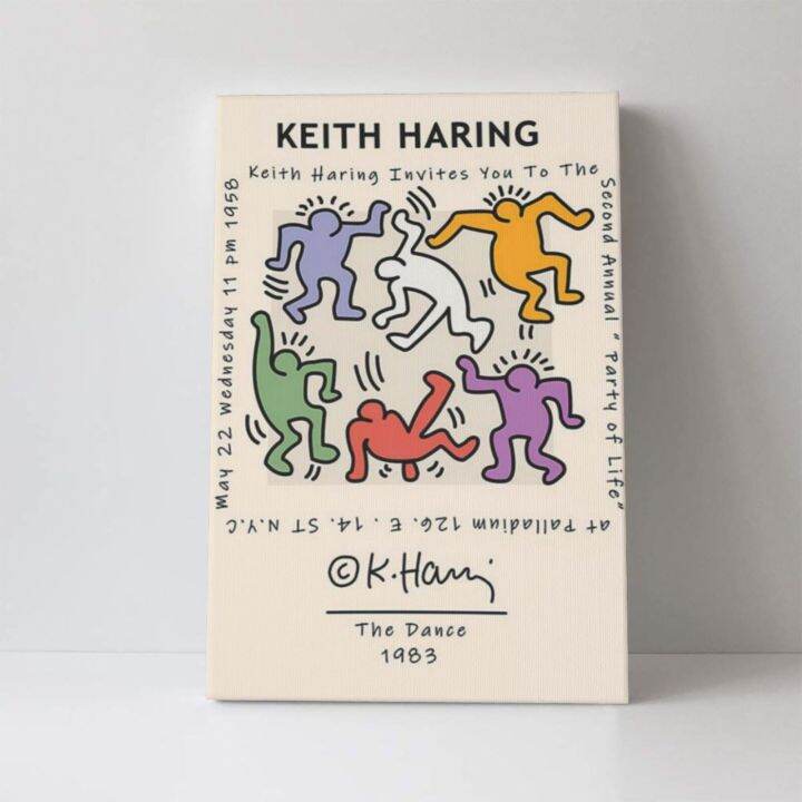 keith-haring-ไร้กรอบ-คุณภาพสูงผ้าใบไร้กรอบตกแต่งภาพ16x24in-แนวตั้ง-ผ้าใบวาดภาพ-ตกแต่งผนัง-โปสเตอร์