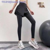 ✎❈ Fitness pants womens high waist buttocks fake two-piece running yoga pants elastic tight outerwear training quick-drying sports pants women