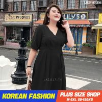 Plus size เสื้อผ้าสาวอวบ เดรสสาวอวบอ้วน ไซส์ใหญ่ ผู้หญิง เดรสชีฟอง ทรงหลวม แขนสั้น คอวี สีพื้น ฤดูร้อน สไตล์เกาหลีแฟชั่น