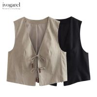 【HOT】◐ Ivogarel Beaded Waistcoat Sleeveless Womens with Tie Fastenings and Bead Appliqués Traf New Outwears