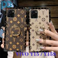 เคสโทรศัพท์ลายหนังคลาสสิกสำหรับ VIVO,ฝาหลังลายย้อนยุคขนาดเล็กกล่องสี่เหลี่ยมหรูหราสำหรับ VIVO Y15A / VIVO Y15S / VIVO Y01 + แหวนยึดหมุน360องศา