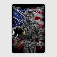 【CW】 Wolf In Air Force Metal Sign Room Mural Design Plaques Tin Posters