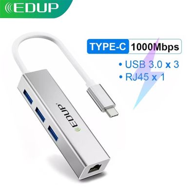 EDUP USB ประเภท C ฮับ USB 3.0กับ RJ45อะแดปเตอร์ธันธันธ์โบลท์3แท่นสำหรับพีซีคอมพิวเตอร์แล็ปท็อปอุปกรณ์เสริมอีเทอร์เน็ต USBC 3.1 Splitter