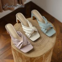 ¤✲ Women Sandals 2022 Summer Solid Square Toe Thick High Heel Cross-Tied Lady Slippers Fashion Elegant Leisure Concise Female Shoes